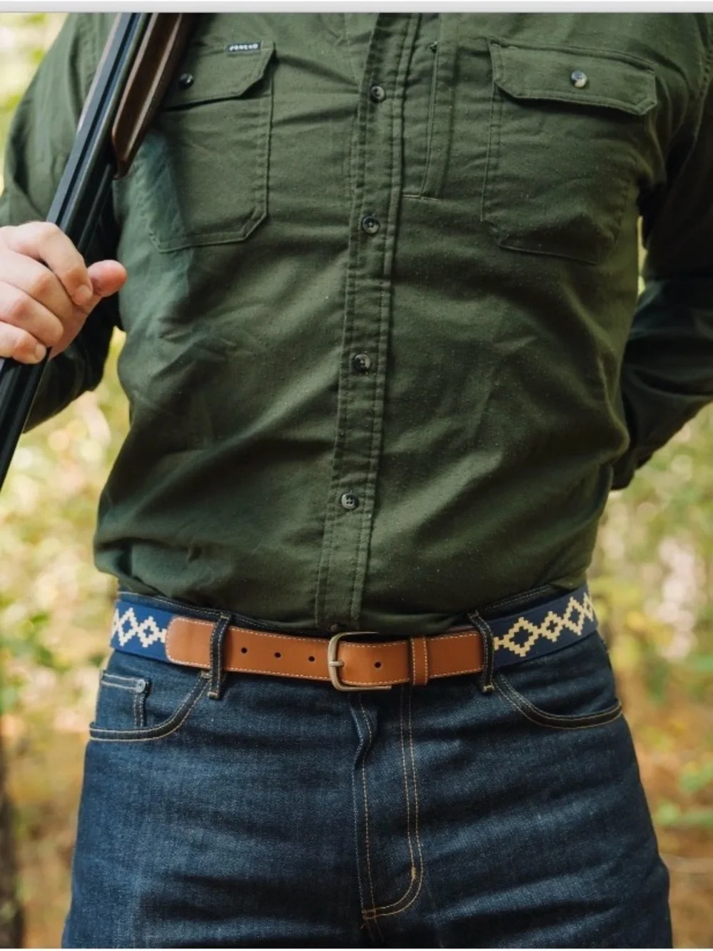 La Matera Corbina Woven Leather Belt Navy Khaki Size 38